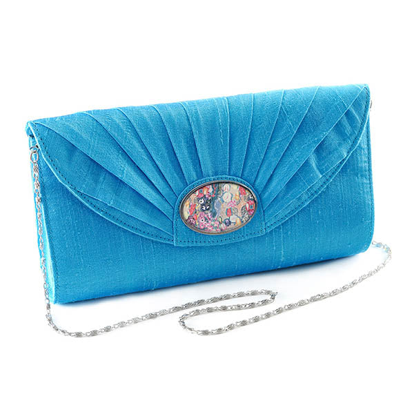 Turquoise Silk Cameo Clutch Bag