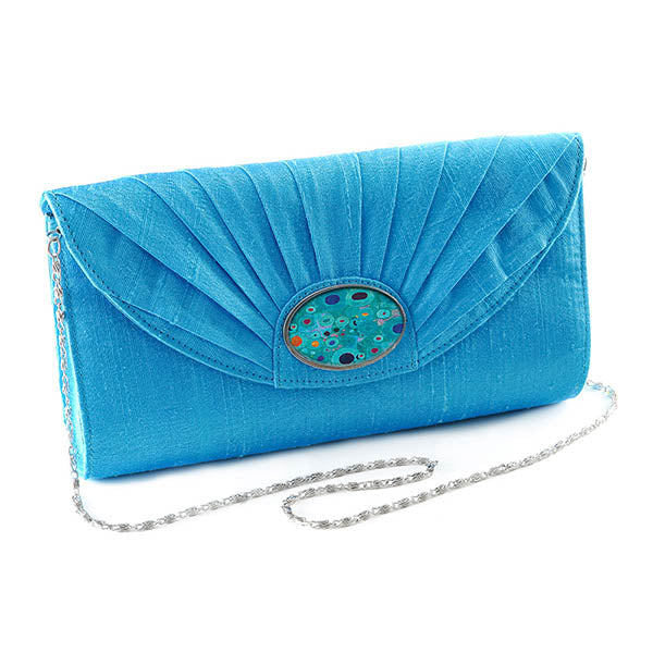 Turquoise Silk Cameo Clutch Bag