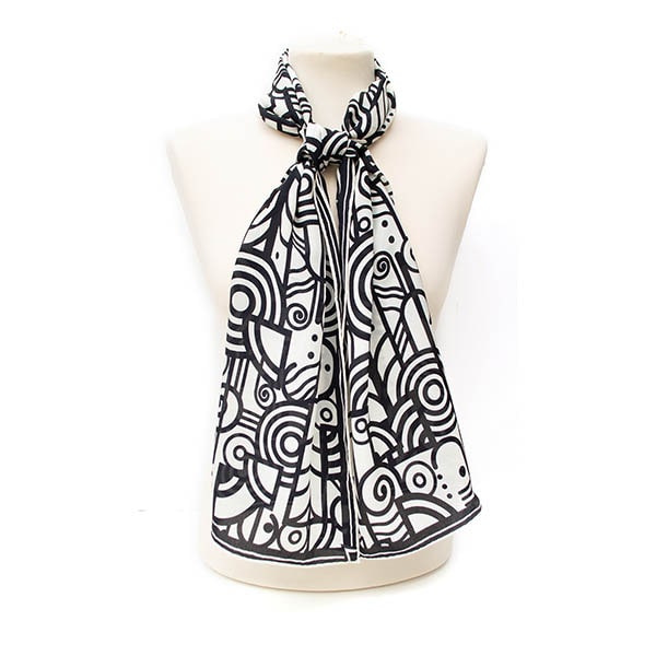 Art Deco Scroll Crêpe de Chine Silk Scarf