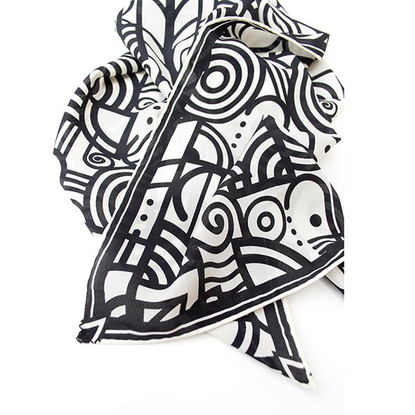 Art Deco Scroll Crêpe de Chine Silk Scarf - Detail