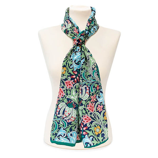 Morris Golden Lily Green Crêpe de Chine Scarf