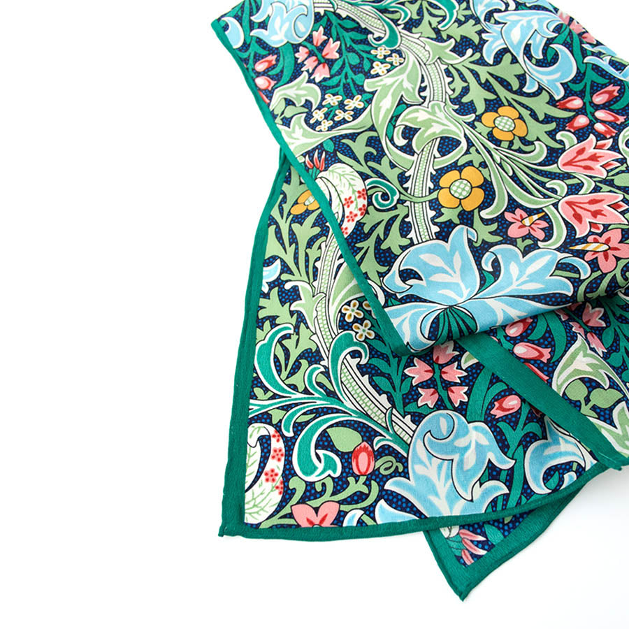 Morris Golden Lily Green Crêpe de Chine Scarf 3