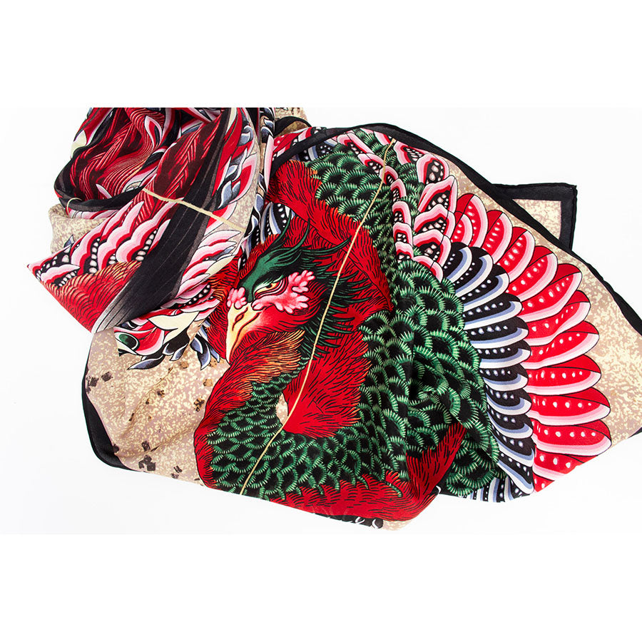 Hokusai Phoenix Crêpe de Chine Scarf