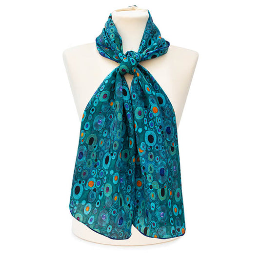 Klimt Turquoise Crêpe de Chine Scarf -Style 1