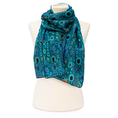 Klimt Turquoise Crêpe de Chine Scarf -Style 2