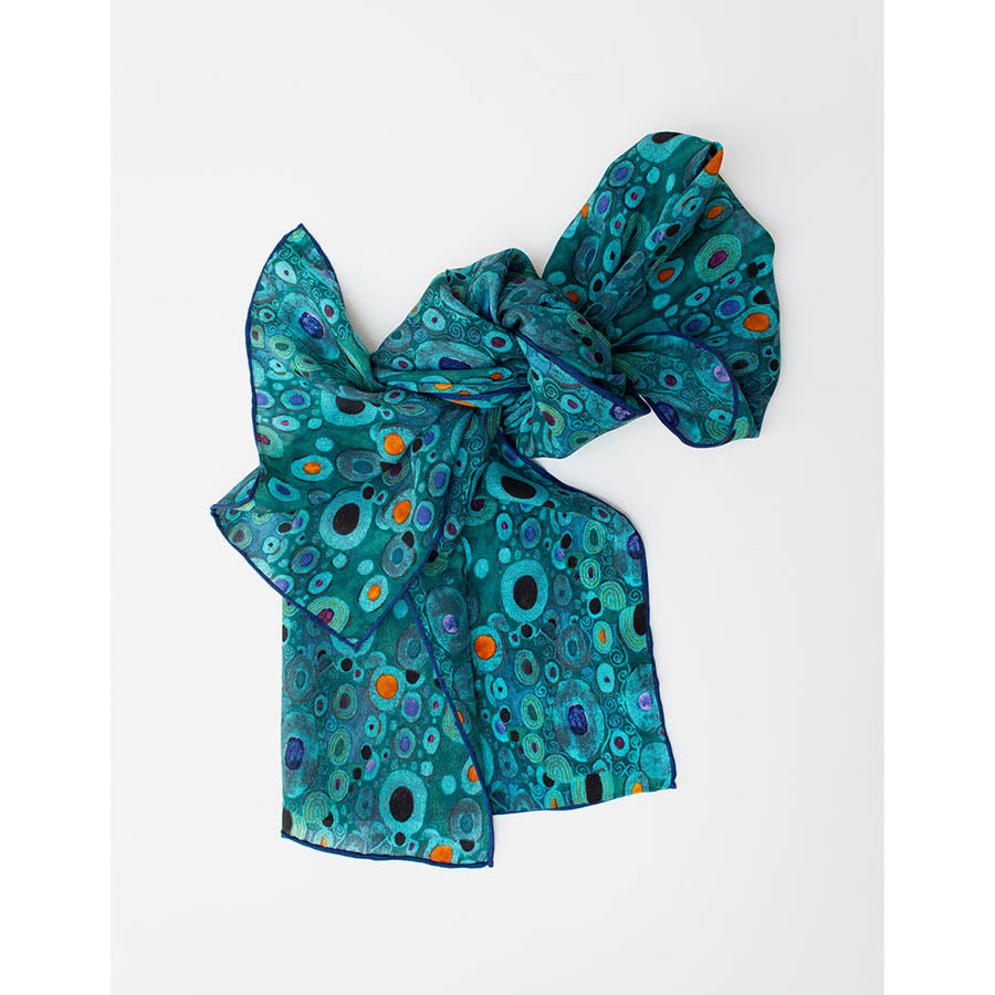 Klimt Turquoise Crêpe de Chine Scarf