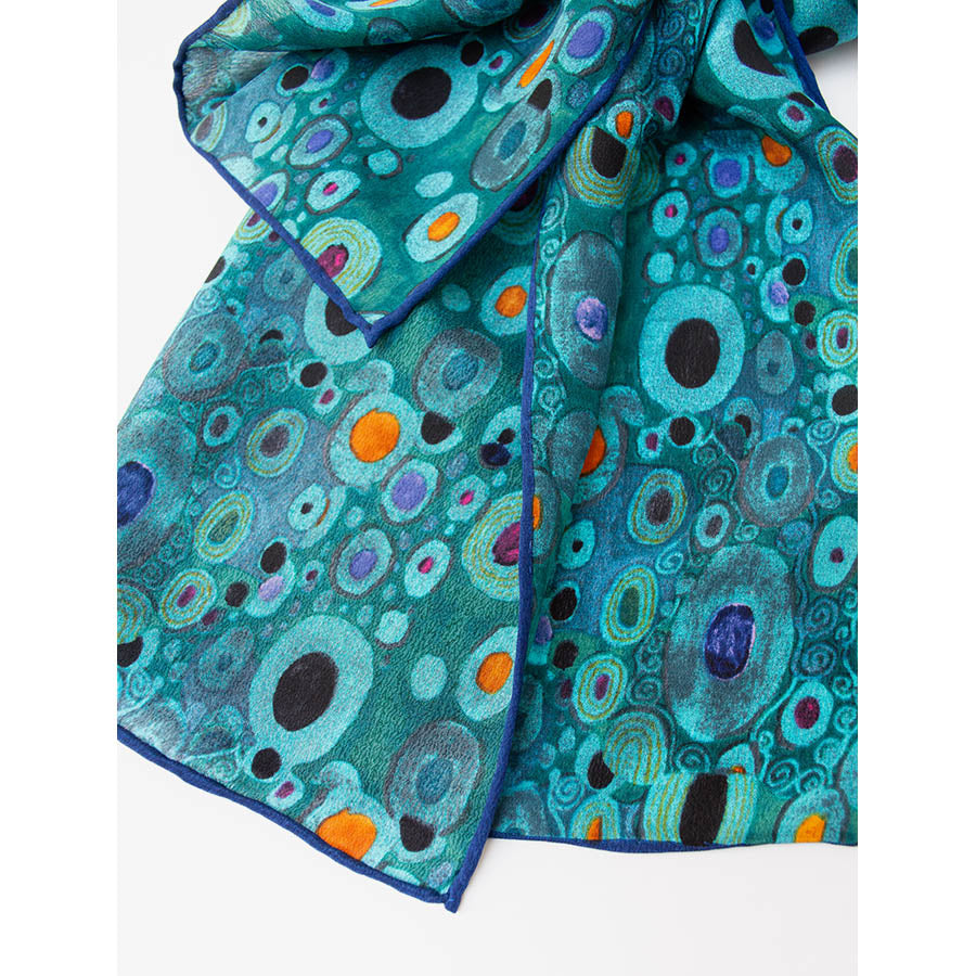 Klimt Turquoise Crêpe de Chine Scarf - Detail