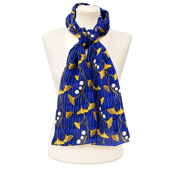 Enamel Gingko Leaf Crêpe de Chine Scarf