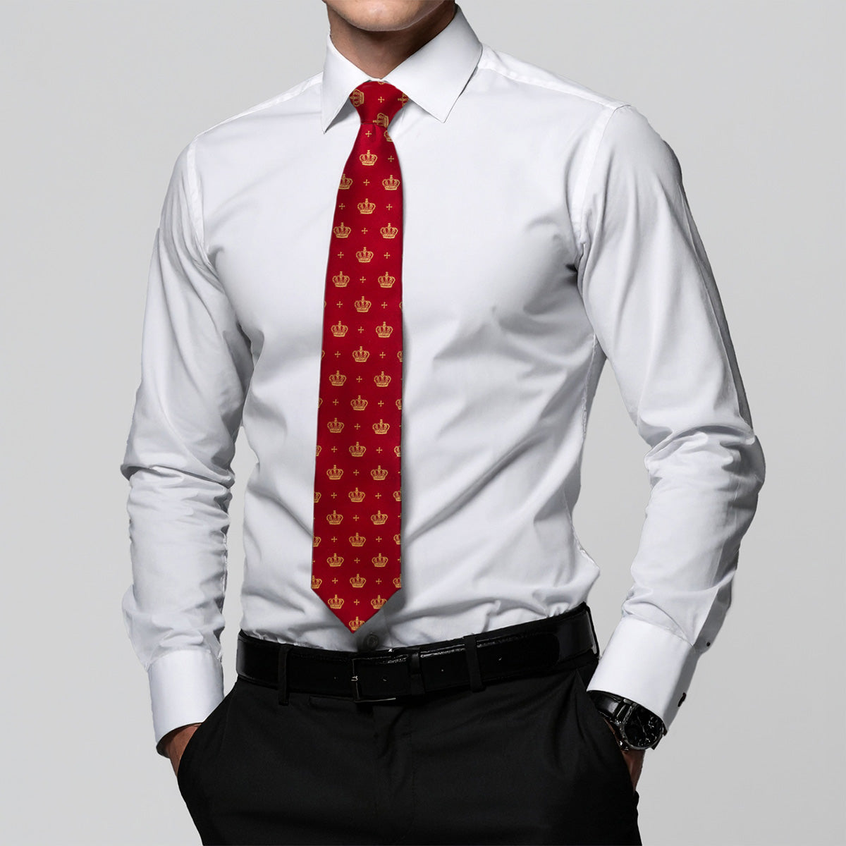 Crowns & Crosses Red Silk Tie with model