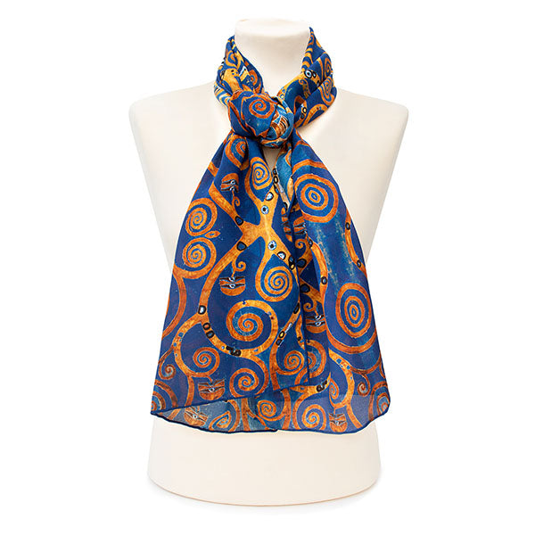 Klimt Tree of Life Blue Crêpe de Chine Scarf