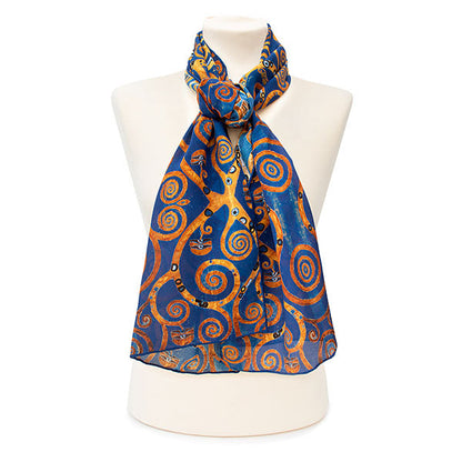 Klimt Tree of Life Blue Crêpe de Chine Scarf