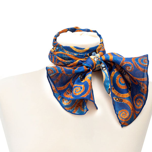 Klimt Tree of Life Blue Crêpe de Chine Scarf - Style 2