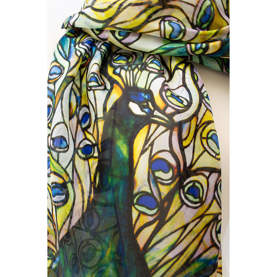 Tiffany Peacock Silk Habotai Scarf - Detail