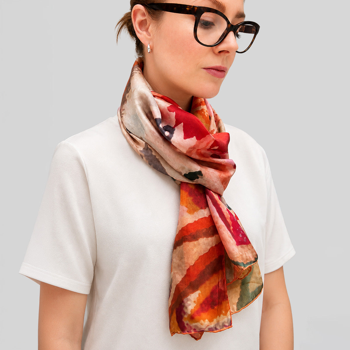 Guiguichon Silk Habotai Scarf - With Model