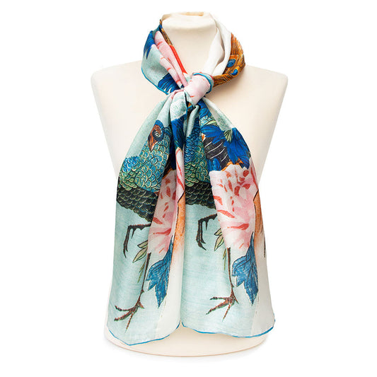 Hiroshige Peacock Silk Habotai Scarf - Style 1