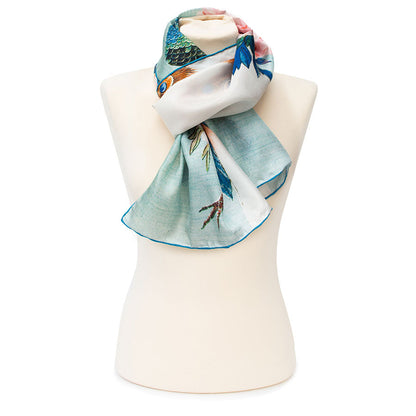 Hiroshige Peacock Silk Habotai Scarf - Style 4