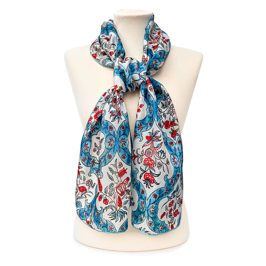 Indian Blue Floral Silk Habotai Scarf