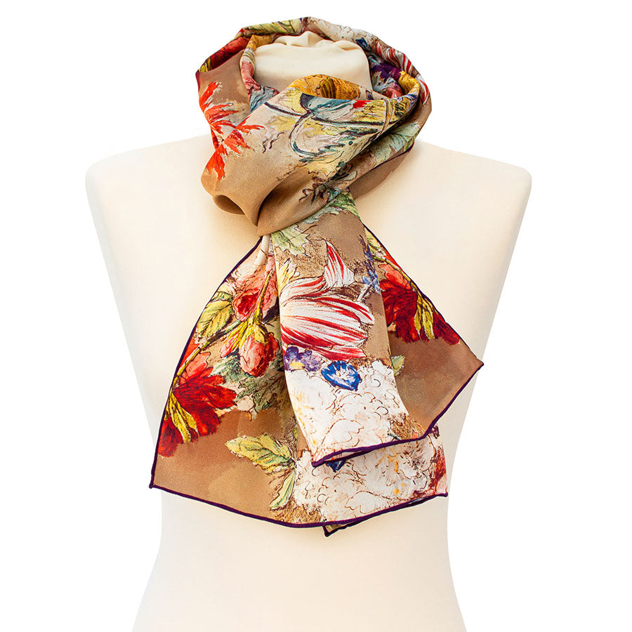 Van Huysum Still Life Silk Habotai Scarf - Style 2