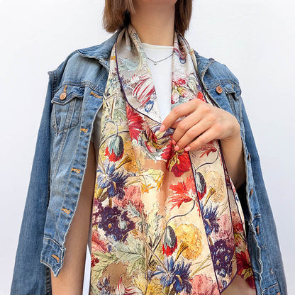 Van Huysum Still Life Silk Habotai Scarf - Model