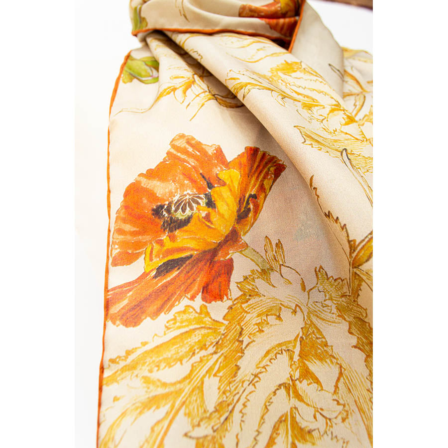 May Morris Poppies Habotai Scarf - Detail