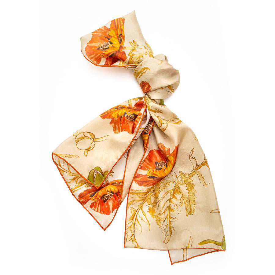 May Morris Poppies Habotai Scarf - Style 3