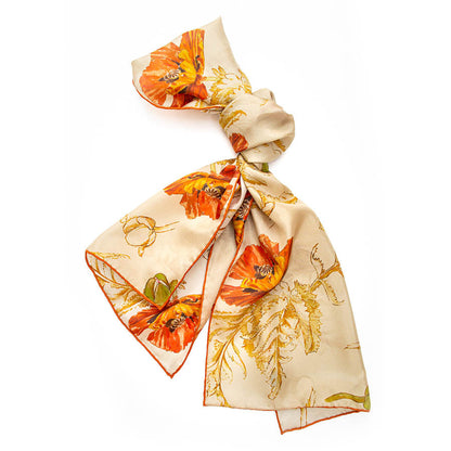May Morris Poppies Habotai Scarf - Style 3