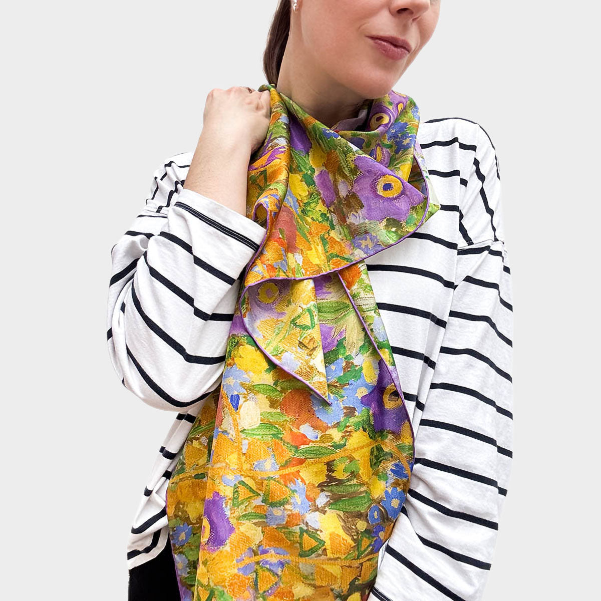 Klimt The Kiss Silk Habotai Scarf - Model