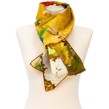 Asian Iris & Blossom Silk Habotai Scarf - Style 3