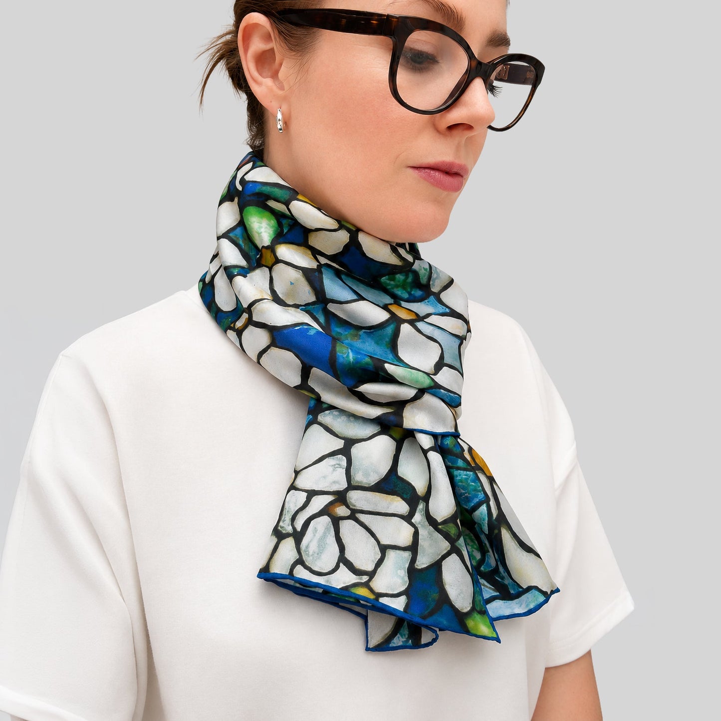 Tiffany Clematis Silk Habotai Scarf - With Model