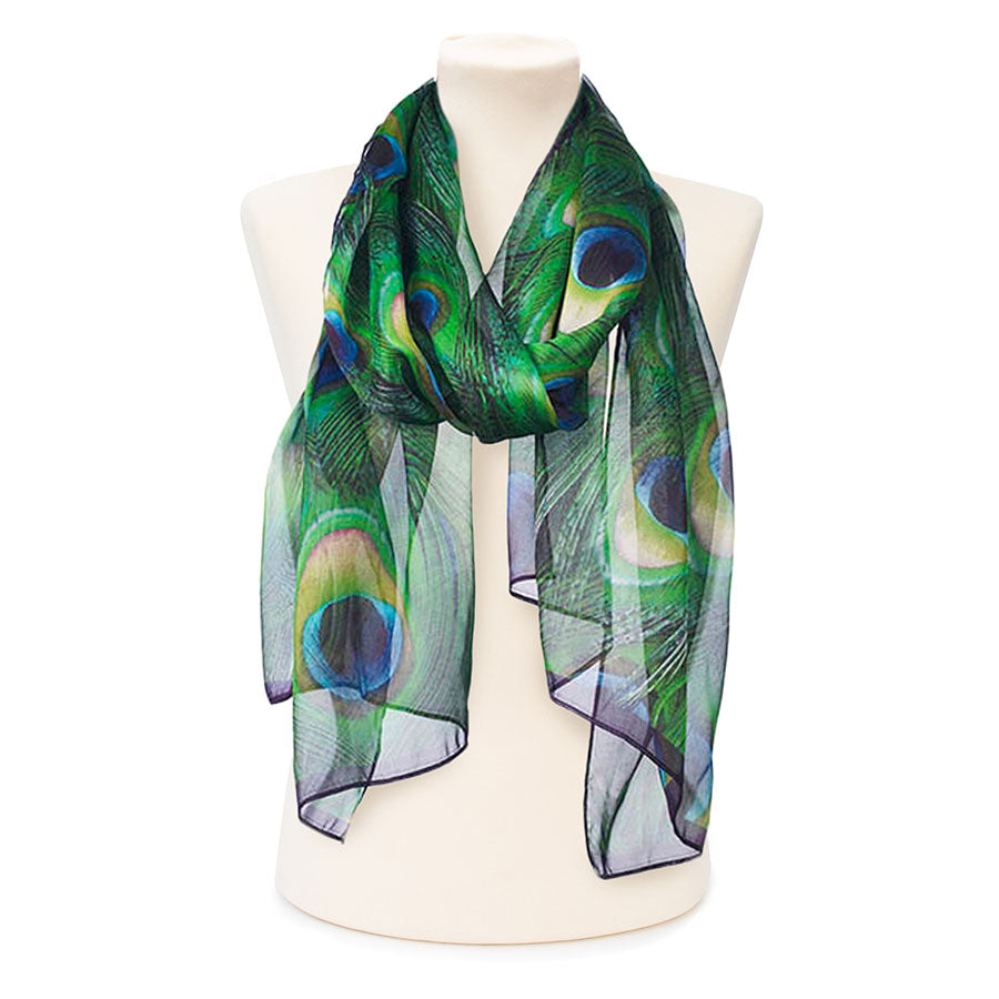 Peacock Feathers Chiffon Scarf