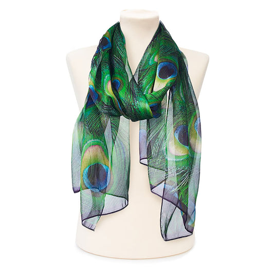 Peacock Feathers Chiffon Scarf