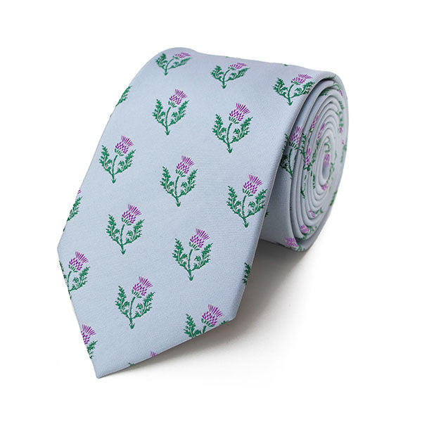 Thistles Pale Blue Silk Tie