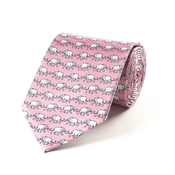 Bryn Parry Elephants Pink Silk Tie
