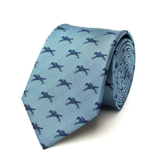 Racehorses Light Blue Silk Tie