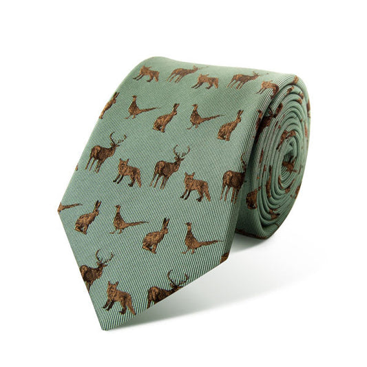 English Country Animals Silk Tie