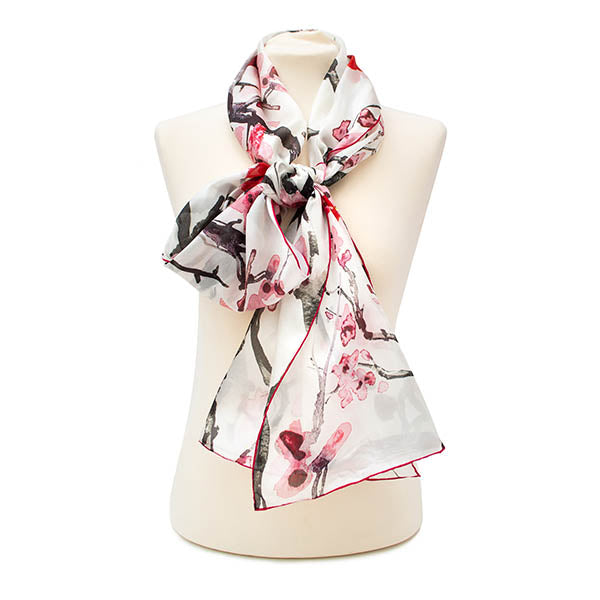 Cherry Blossom Silk Habotai Scarf- Style 2