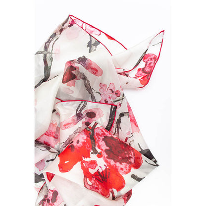 Cherry Blossom Silk Habotai Scarf - Detail