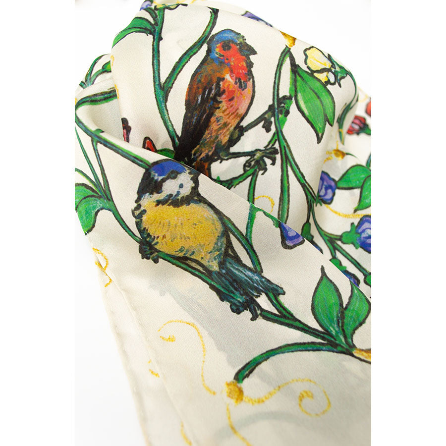 Westminster Abbey Garden Bird Silk Habotai Scarf - Details