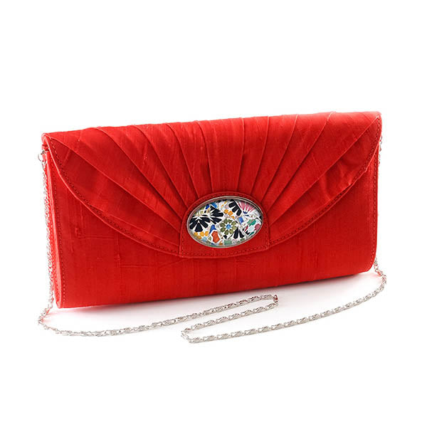 Red Silk Cameo Clutch Bag
