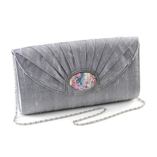 Silver Silk Cameo Clutch Bag