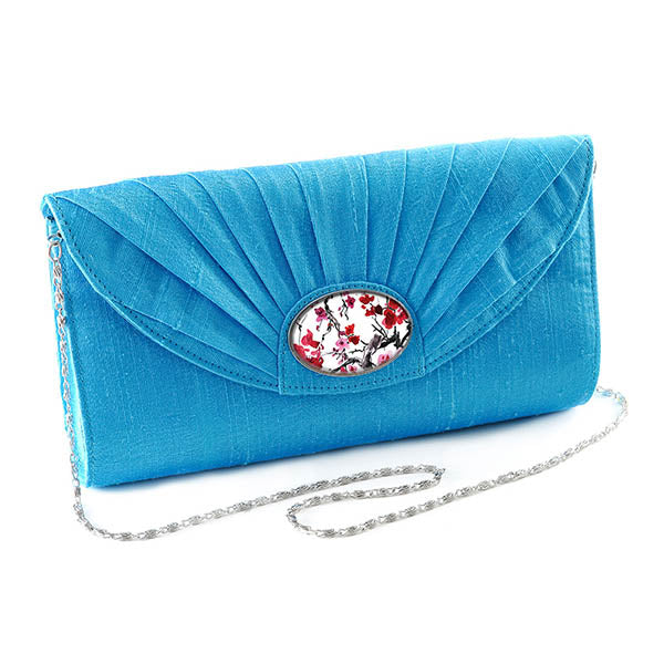 Turquoise Silk Cameo Clutch Bag